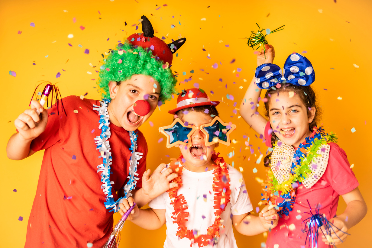 Kids Celebrating Carnival or New Year's Eve at Home